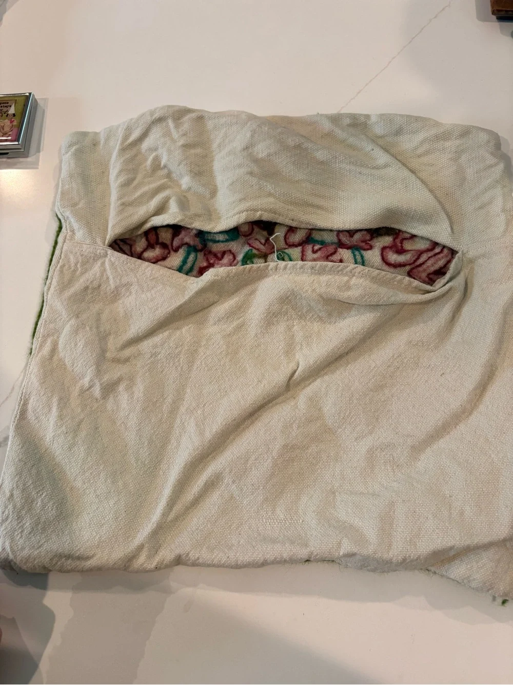 Embroidered Floral Accent Pillow Cover - Cream with Red and Teal Accents